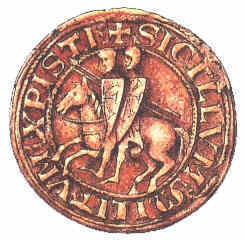 Sello templario, donde un caballero auxilia a otro montándolo en su caballo, reflejo de la hermandad entre sus miembros.